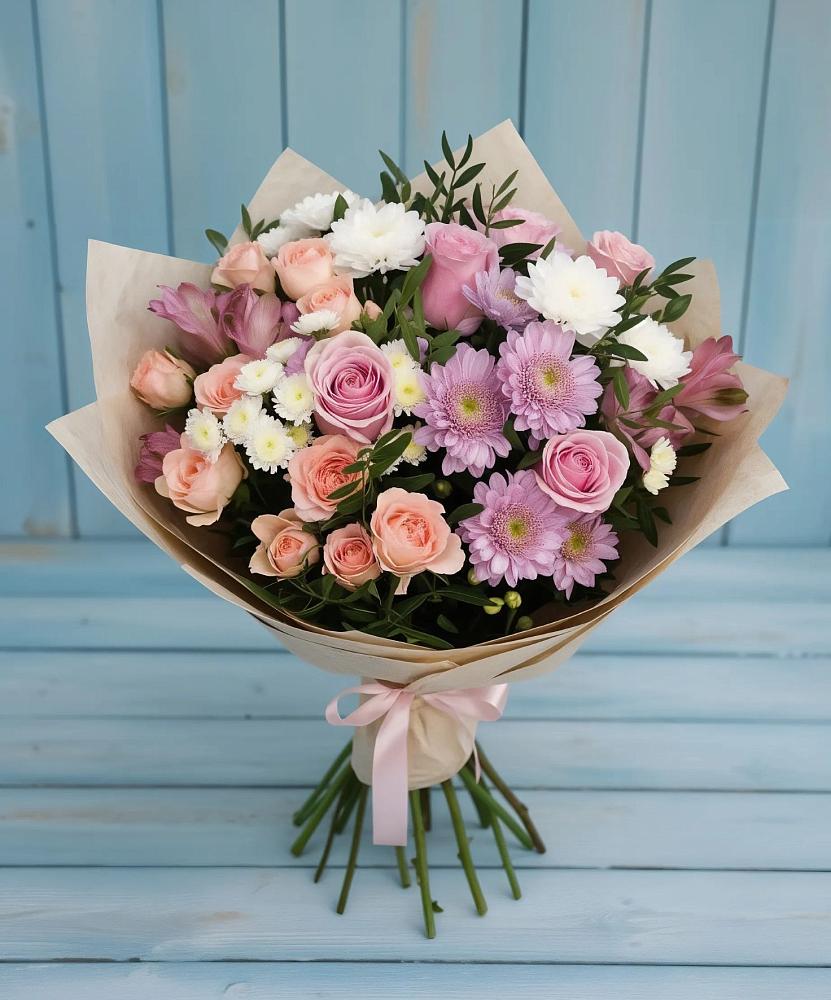 Букет цветов из: Хризантемы, Розы и Альстромерии в Аннино