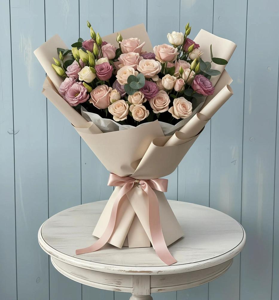 Букет цветов из: Розы и Лизиантусы в Аннино