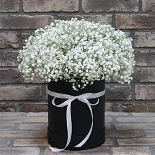 Цветочная композиция из Гипсофила в шляпной коробке в Аннино