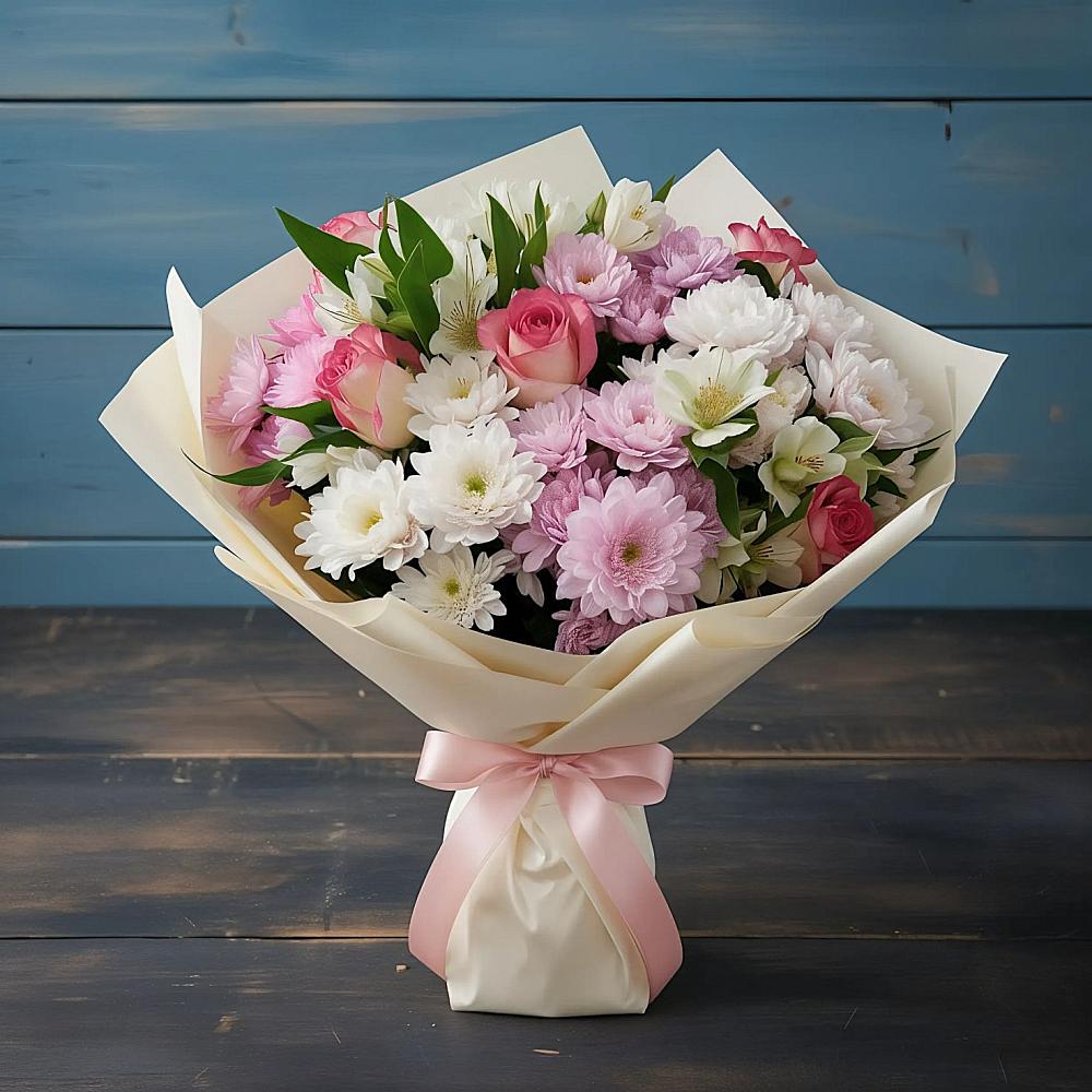 Букет цветов из: Хризантемы, Альстромерии и Розы в Аннино